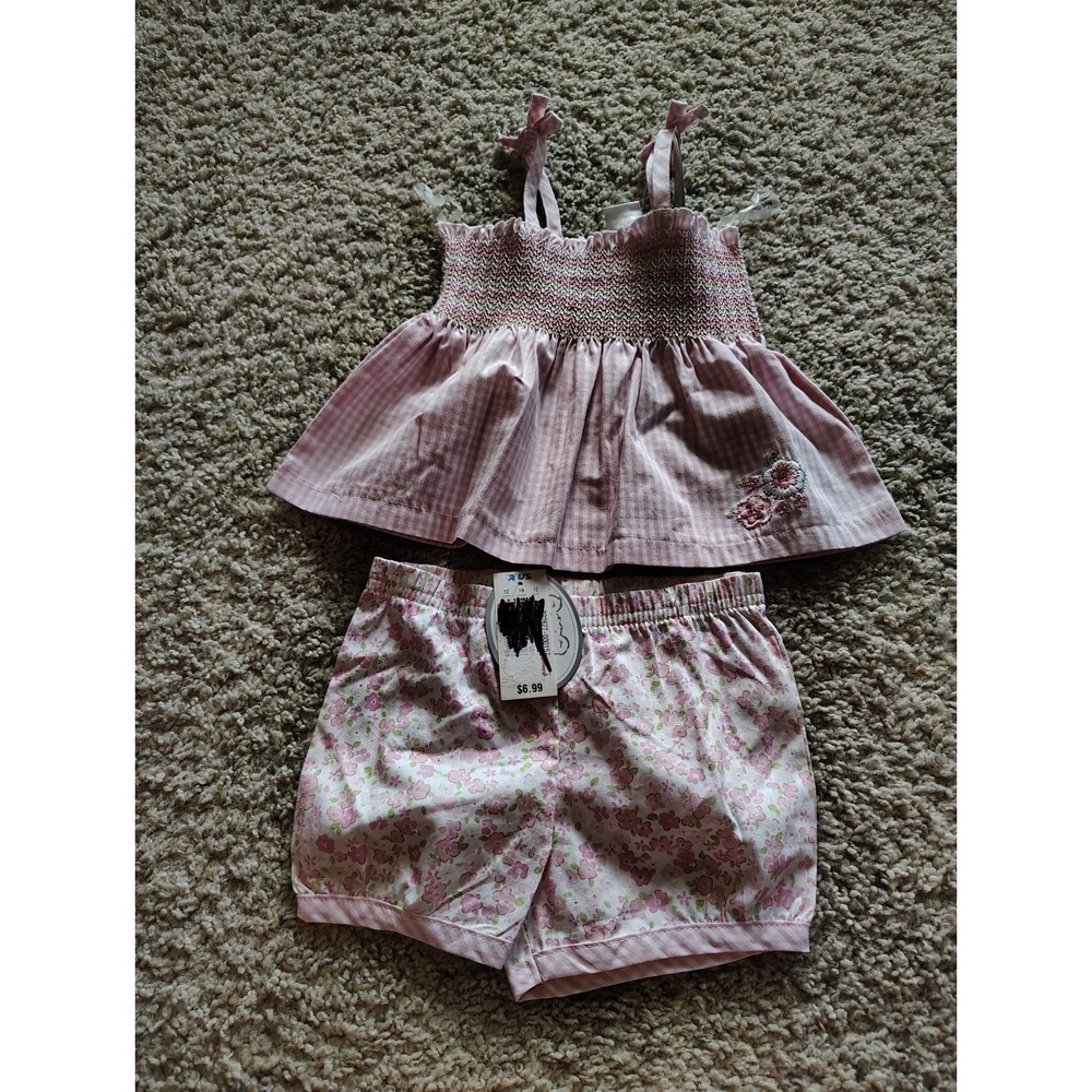 VTG Y2K Koala Baby Babies R Us Pink Smocked Gingham Floral Shorts Set 12 Months